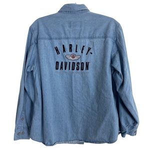 Vintage Women’s Harley Davidson Embroidered Button Down Denim Shirt Size Large